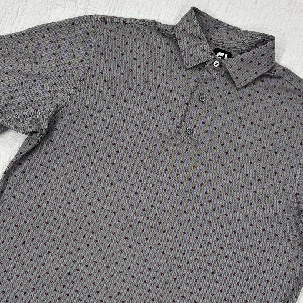 Footjoy Golf Polo Shirt Mens Large Gray Geometric Print Athletic Print La Costa
